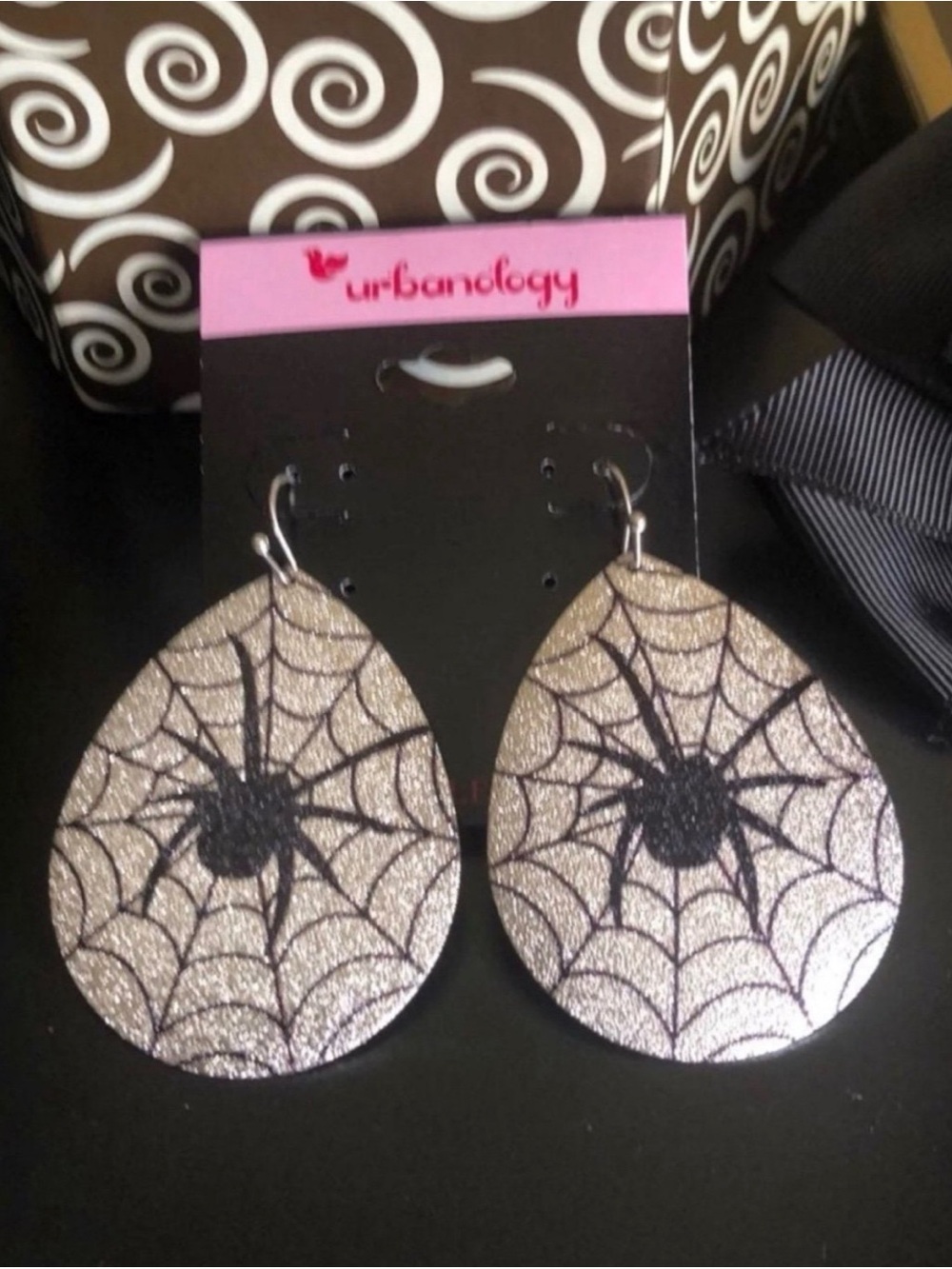 Halloween Spider and Web Print Teardrop Earrings